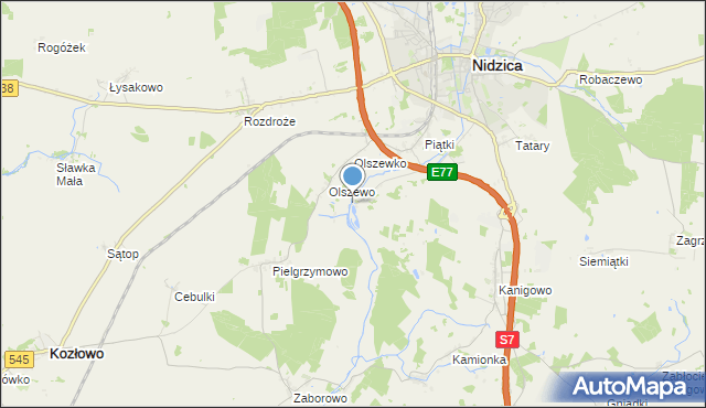 mapa Borowy Młyn, Borowy Młyn gmina Nidzica na mapie Targeo